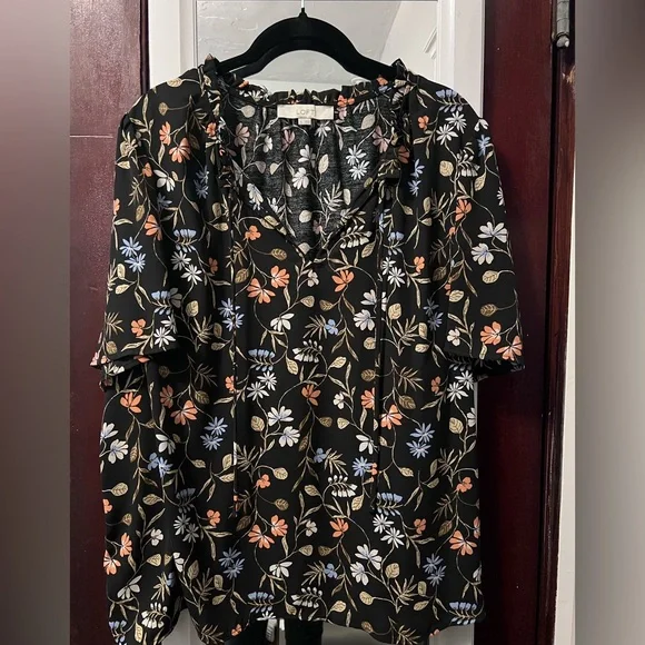 Floral Mixed Media Flowy top with neck ties - Picture 2 of 3